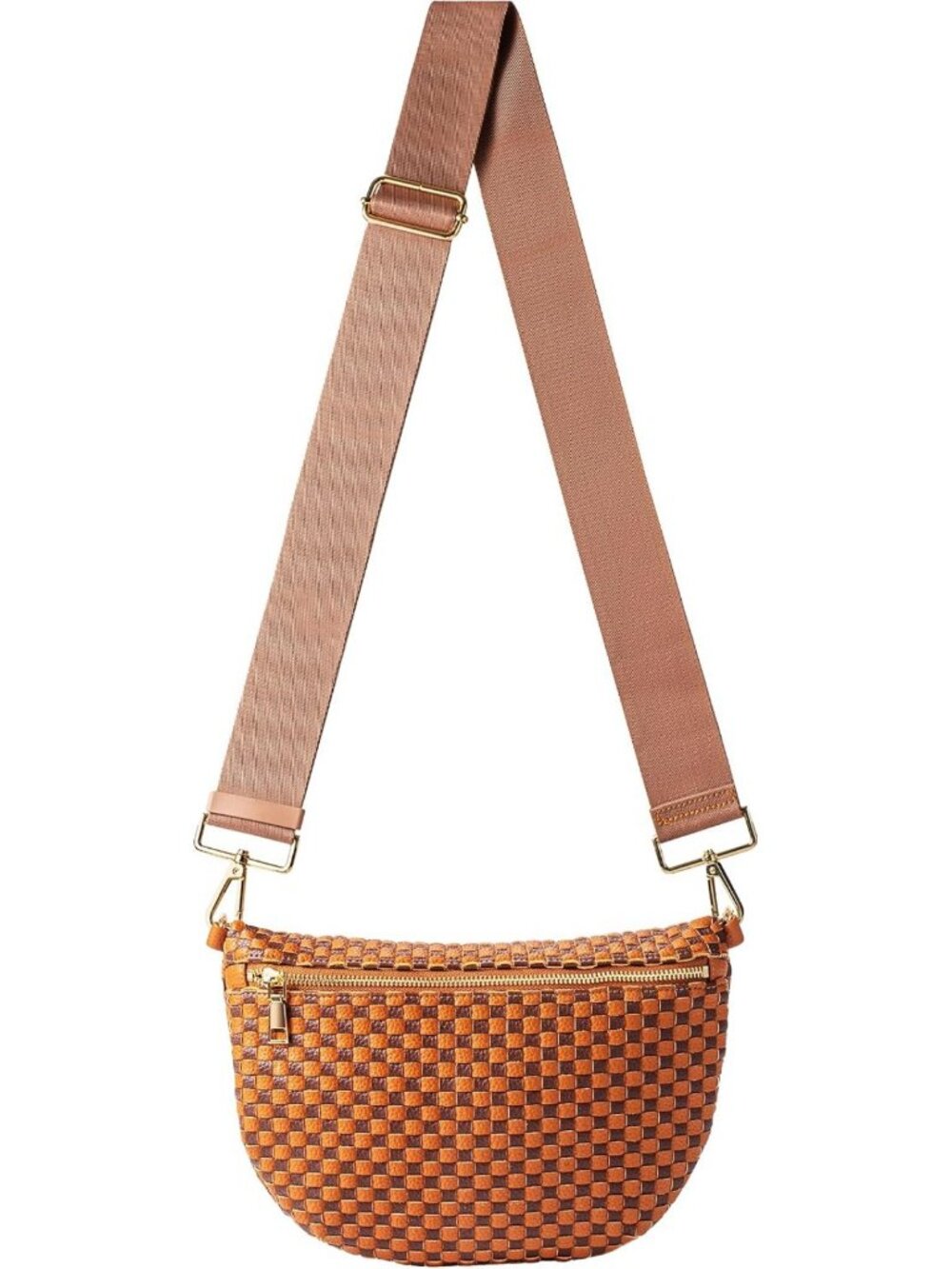 Checkered Woven Crossbody Bag, Adjustable Sling Purse for Travel & Festivals